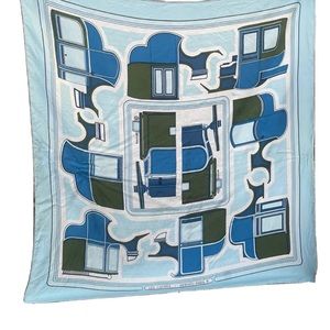Hermes Les Coupes Silk 70 Scarf de La Perriere Blues Black Abstract VG Condition